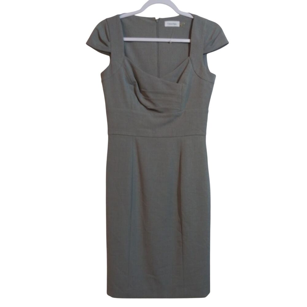 Calvin Klein Gray Tailored Sheath Cap Sleeve Dress Neutral Sz 4